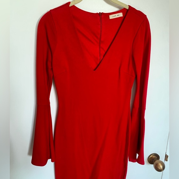 Bodycon Red Dress with Bell Sleeves - Picture 2 of 5